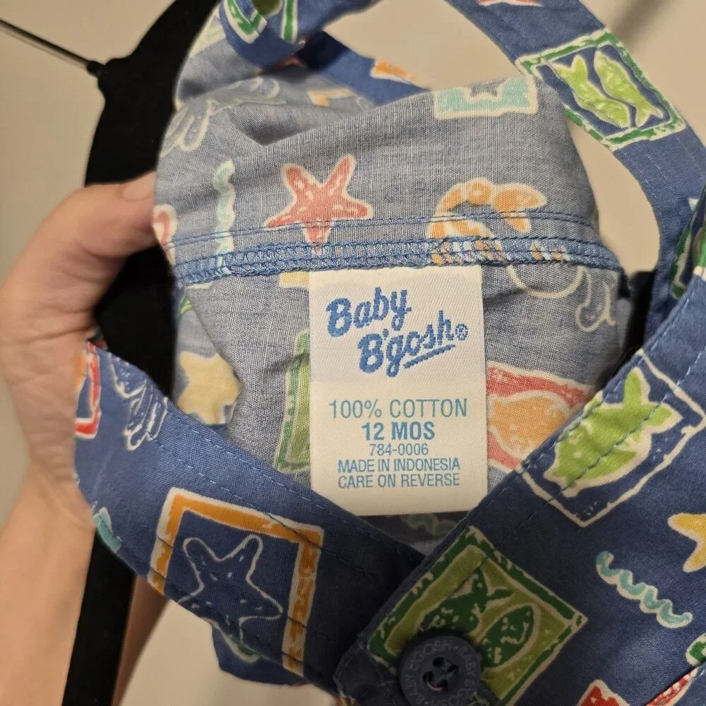 Vintage Baby Oshkosh B'gosh Overalls 12 Month Sea Life Ocean Fish Crab Deadstock